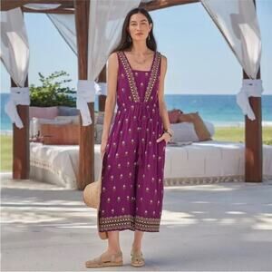 Sundance Womens M Purple Embroidered Floral Jumpsuit One Piece Lightweight